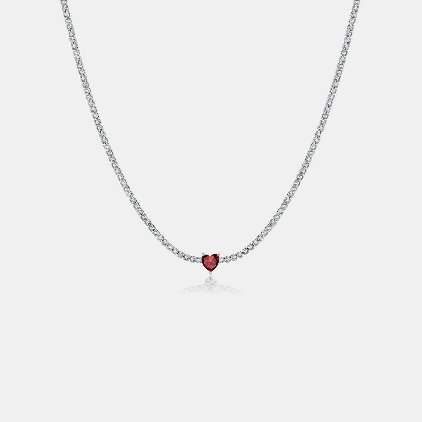 Inlaid Zircon Heart 925 Sterling Silver Necklace.