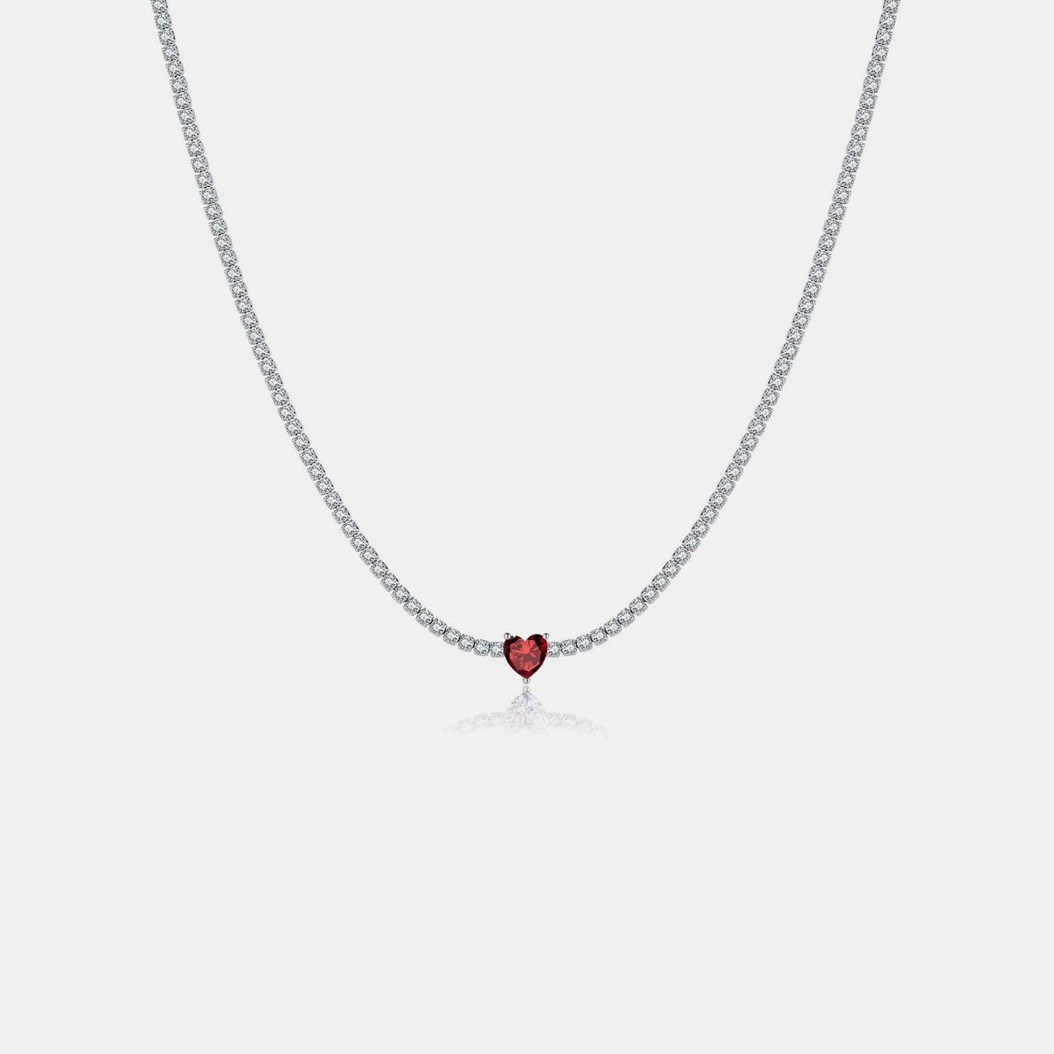 Inlaid Zircon Heart 925 Sterling Silver Necklace.