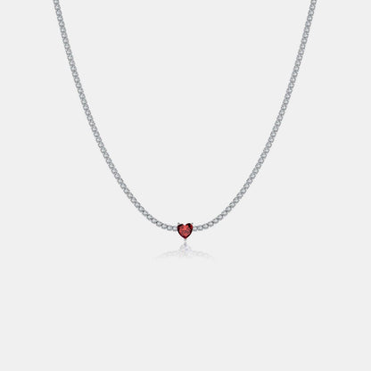 Inlaid Zircon Heart 925 Sterling Silver Necklace.