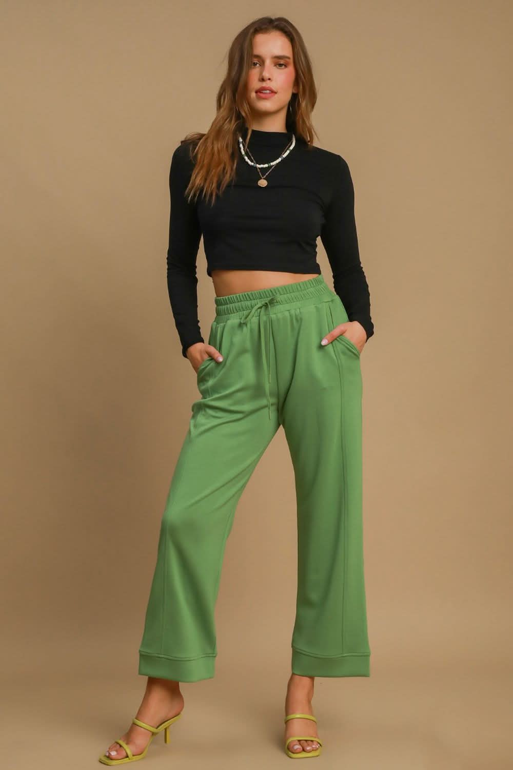 Chic Drawstring Wide Leg Trousers with Convenient Pockets