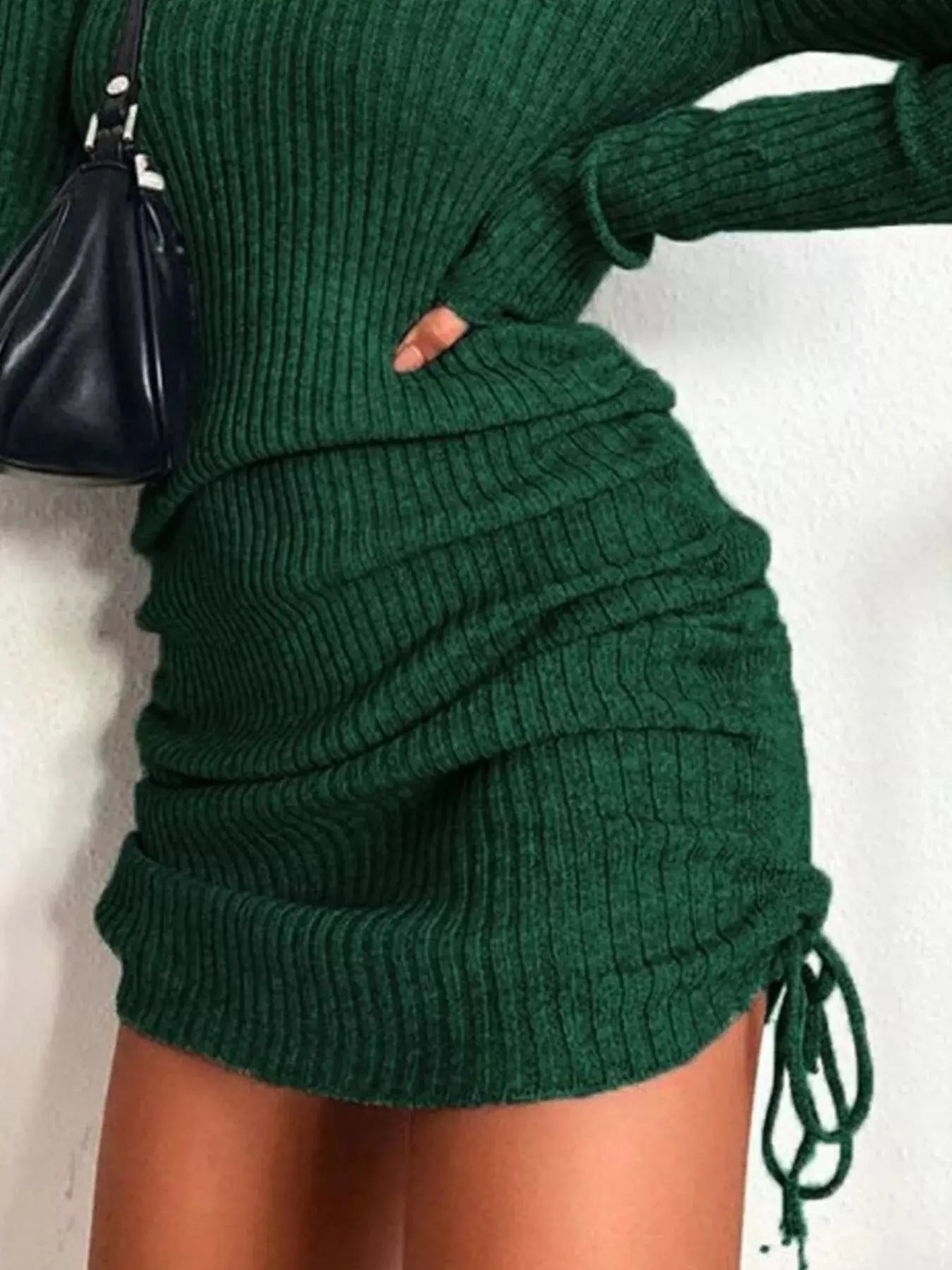 Full Size Ribbed Knit Drawstring Bodycon Sweater Dress Plus Size Simply Love