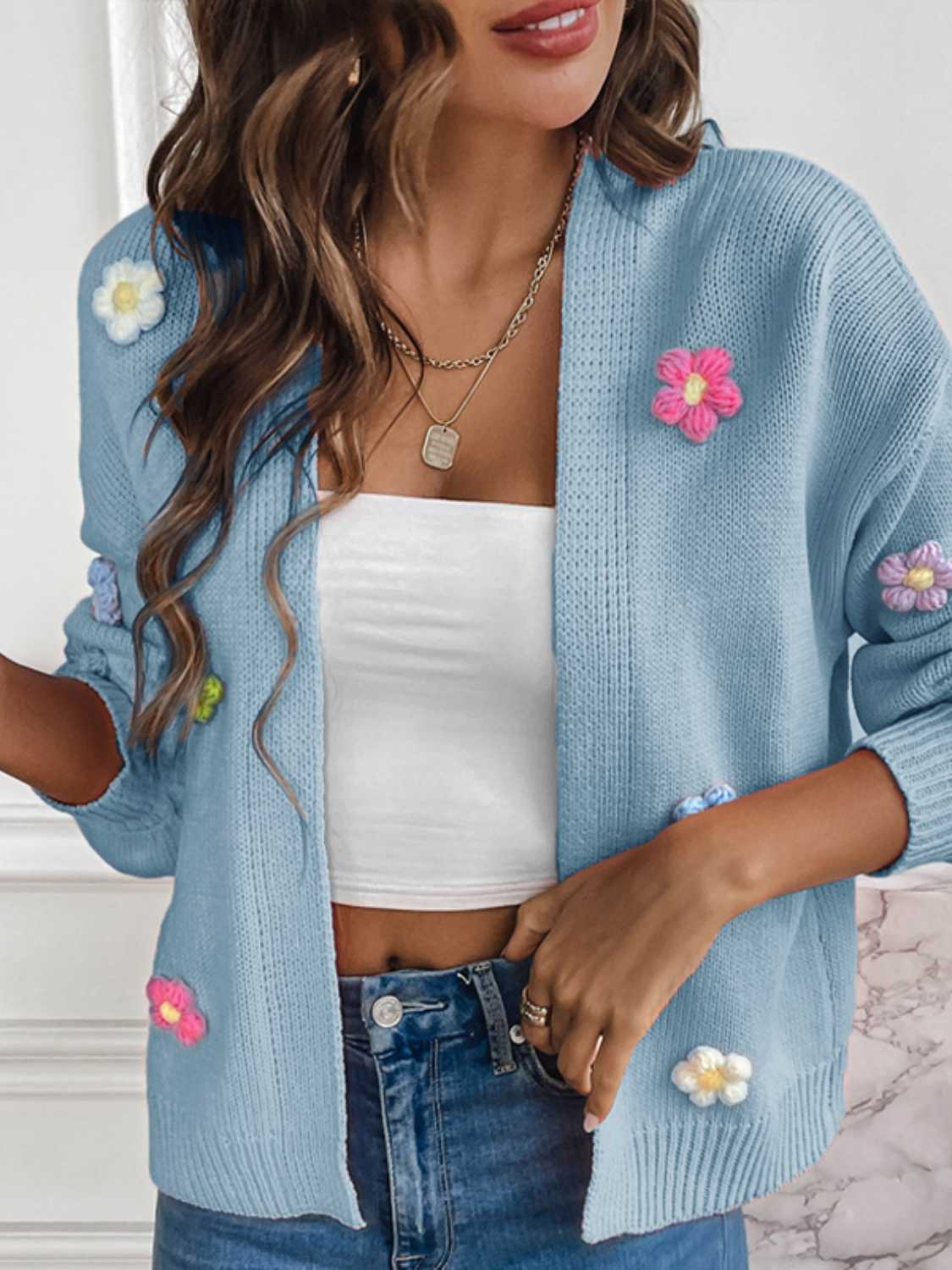 Floral Long Sleeve Open Front Cardigan.