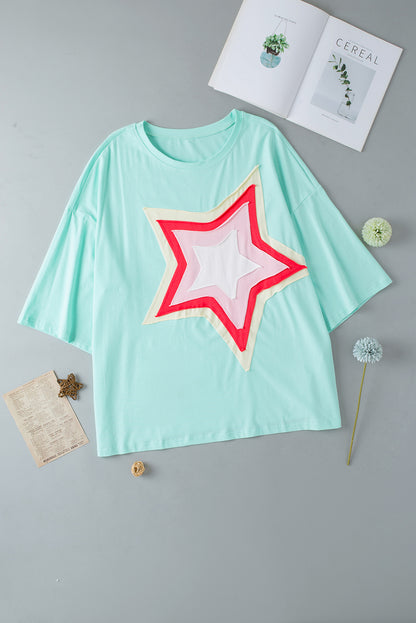 Chic moonlight jade star patch tunic for plus sizes