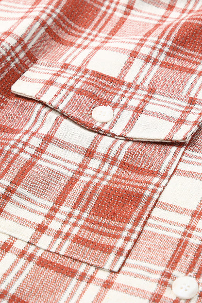 Chic plaid long shacket in fiery red