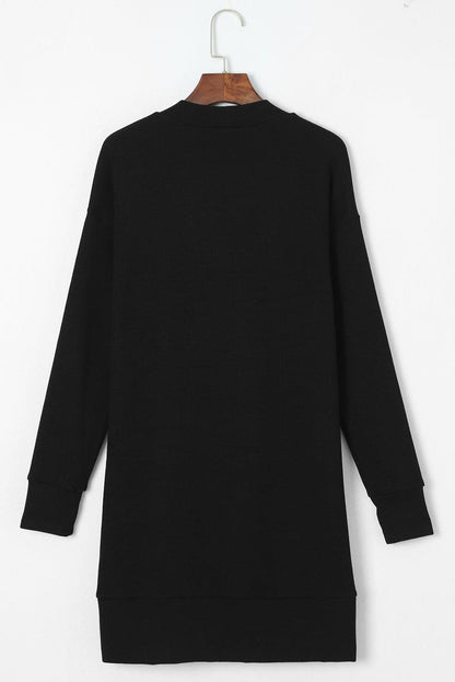 Pocketed Open Front Long Sleeve Cardigan.