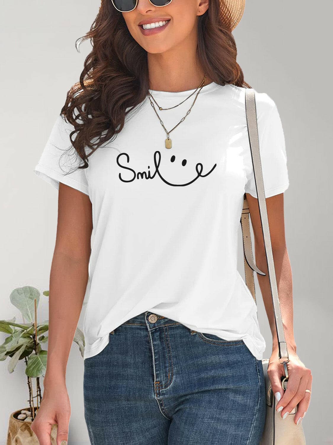 SMILE Round Neck Short Sleeve T-Shirt.