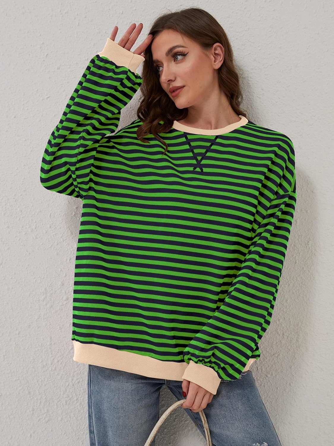 Contrast Striped Long Sleeve Sweatshirt.