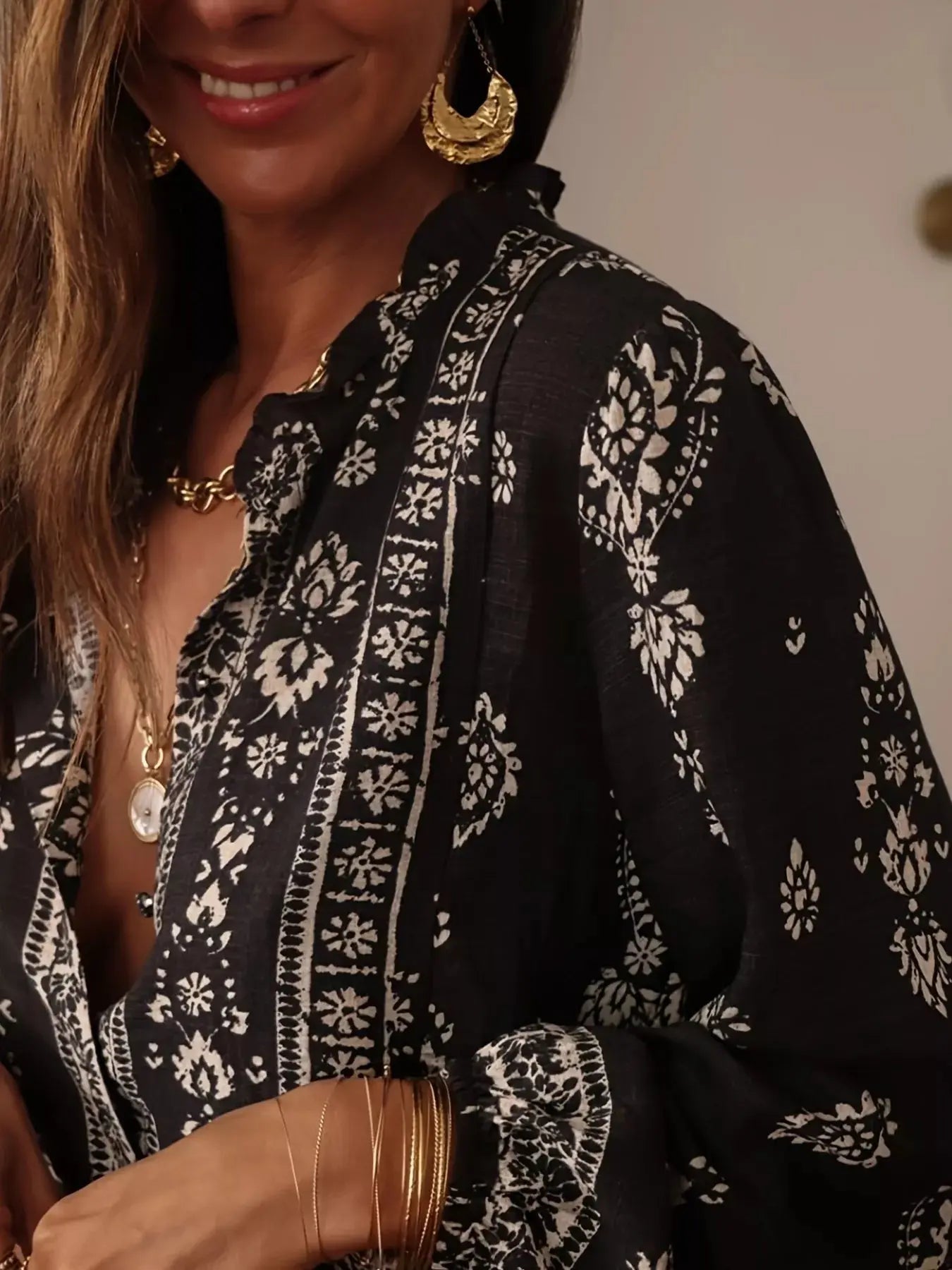 Printed Long Sleeve Blouse Simply Love