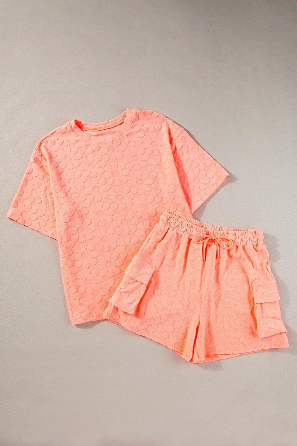 Casual Summer Twin Set with Round Neck Top and Shorts.