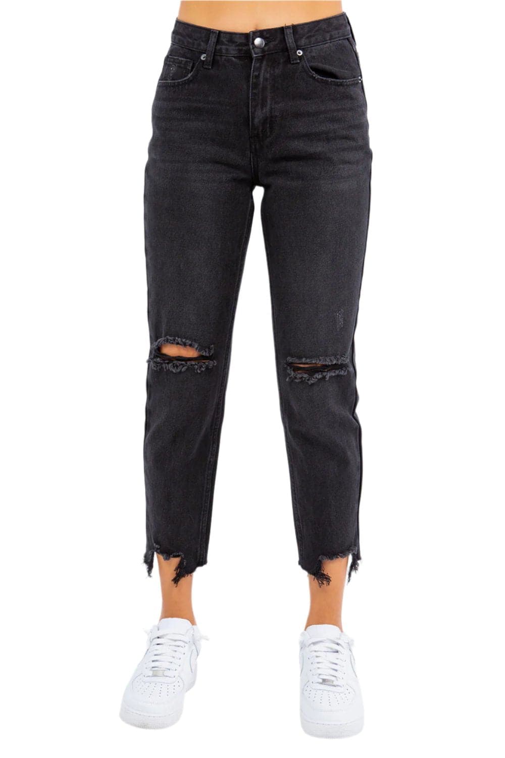 American Bazi High Waist Distressed Cropped Straight Jeans.