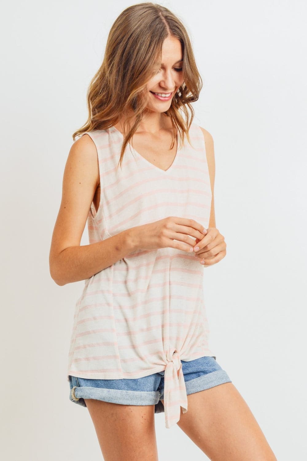 Cotton Bleu by Nu Label Sleeveless Front Tie Striped Top.