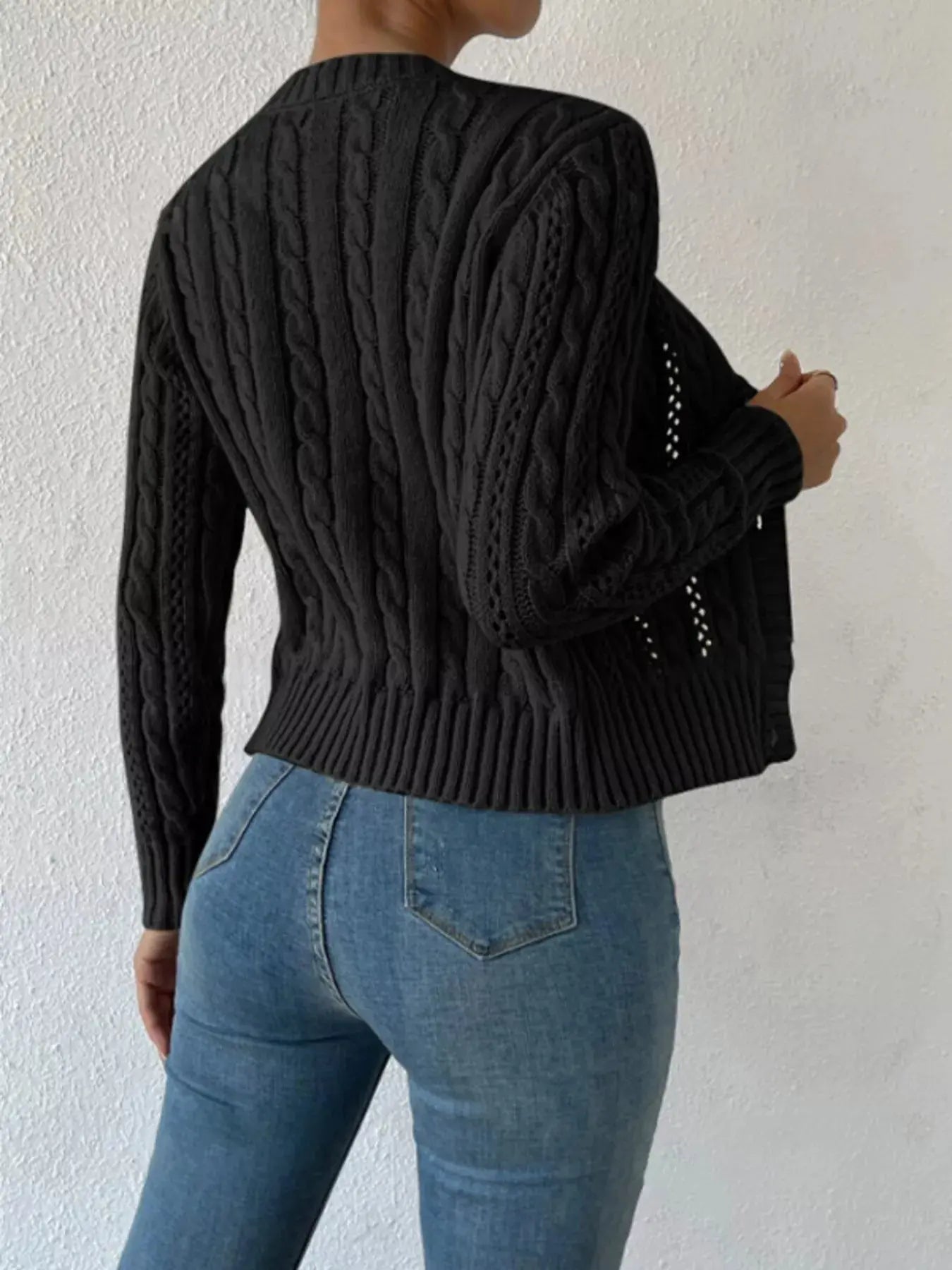 Cable Knit Button-Up Cardigan Simply Love