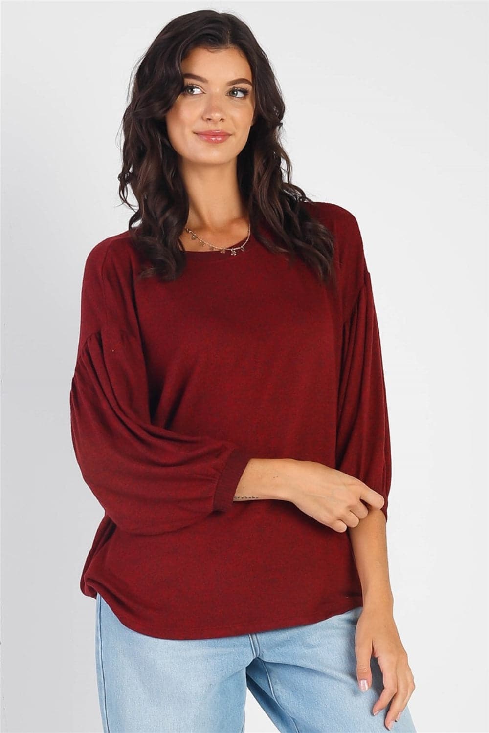 Cherish Apparel Drop Shoulder Puff Sleeve Top.