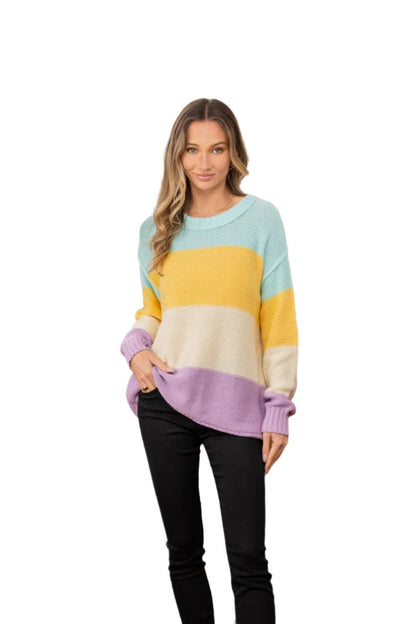 Sew In Love vibrant color block sweater with exposed seams