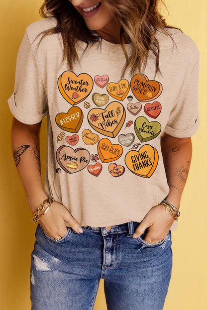 Heart Graphic Round Neck Short Sleeve T-Shirt.