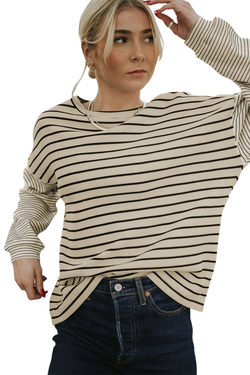 Chic black and striped patchwork long sleeve tee