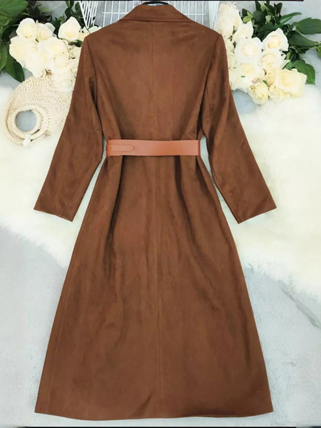 Lapel Collar Longline Outerwear Simply Love