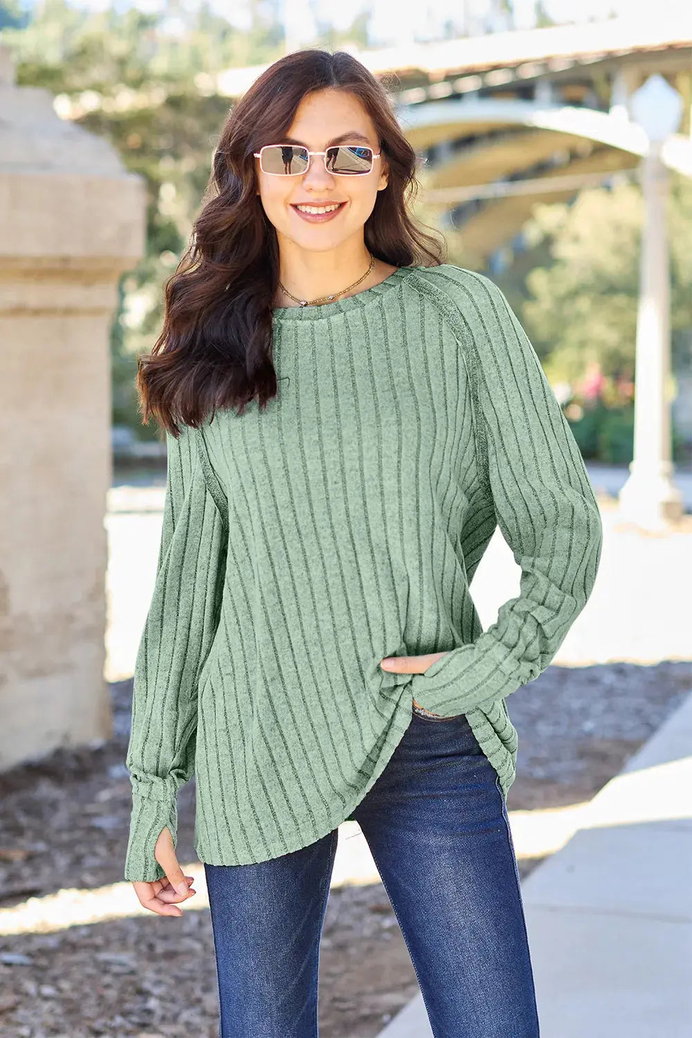 Basic Bae Full Size Ribbed Round Neck Long Sleeve Knit Top - Love Salve