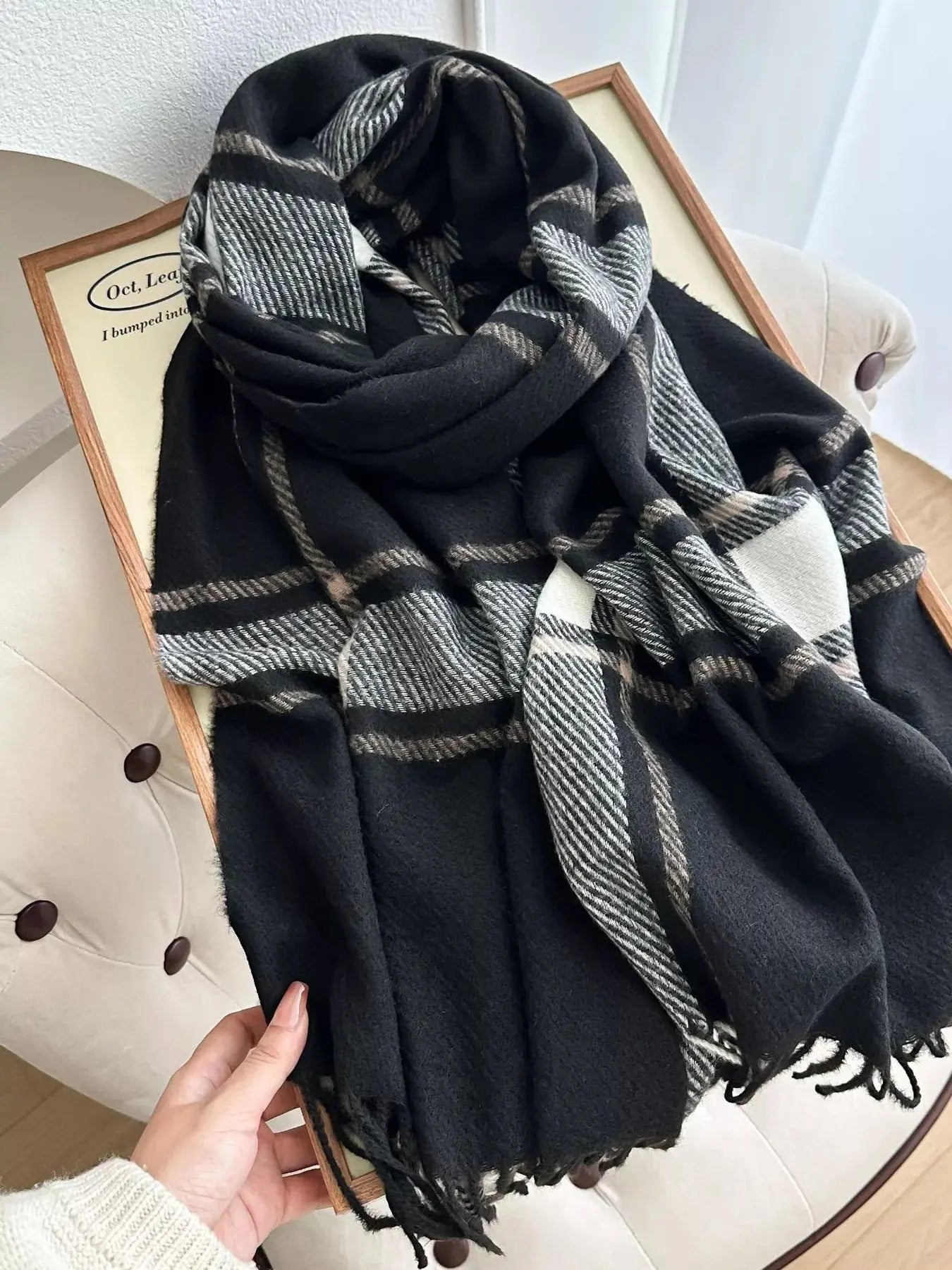 Classic Plaid Pattern Tassel Winter Scarf Simply Love