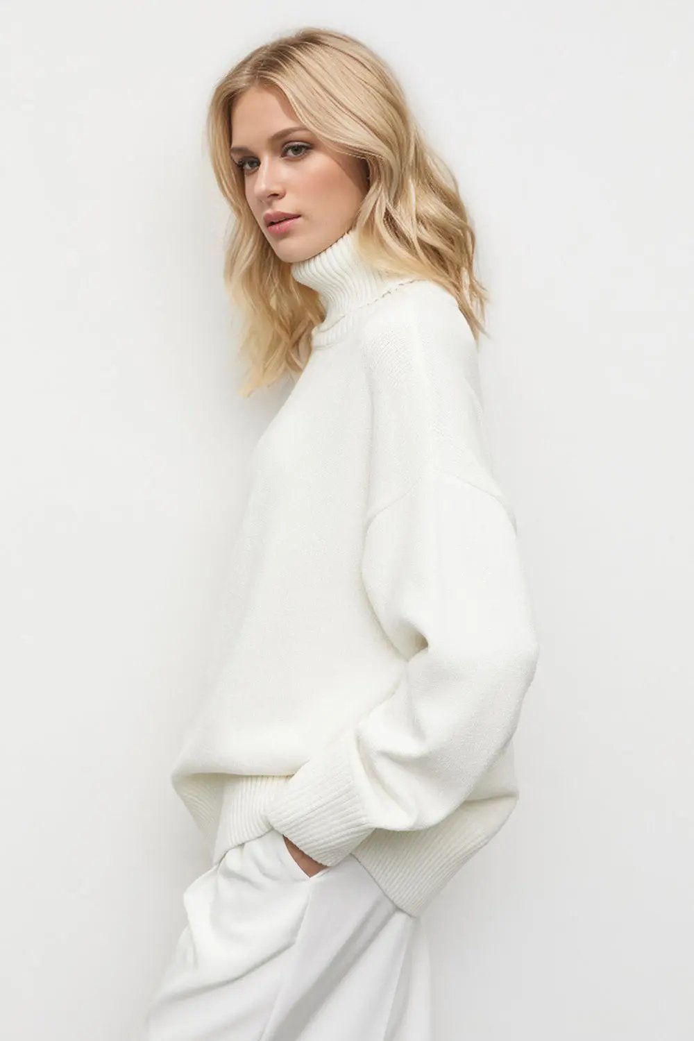 Basic Bae Turtleneck Dropped Shoulder Long Sleeve Sweater - Love Salve