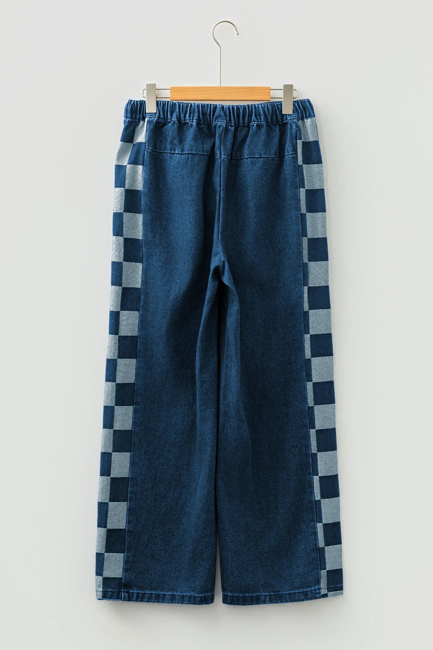 Sail Blue Checkered Side Panel Patchwork Drawstring Loose Denim Pants Dear-Lover Dropshipping