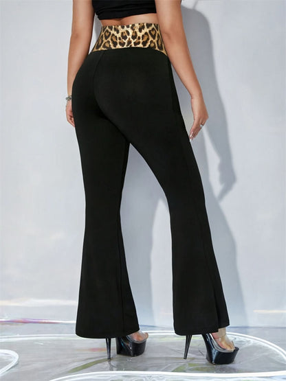 Leopard Print High Rise Flared Trousers