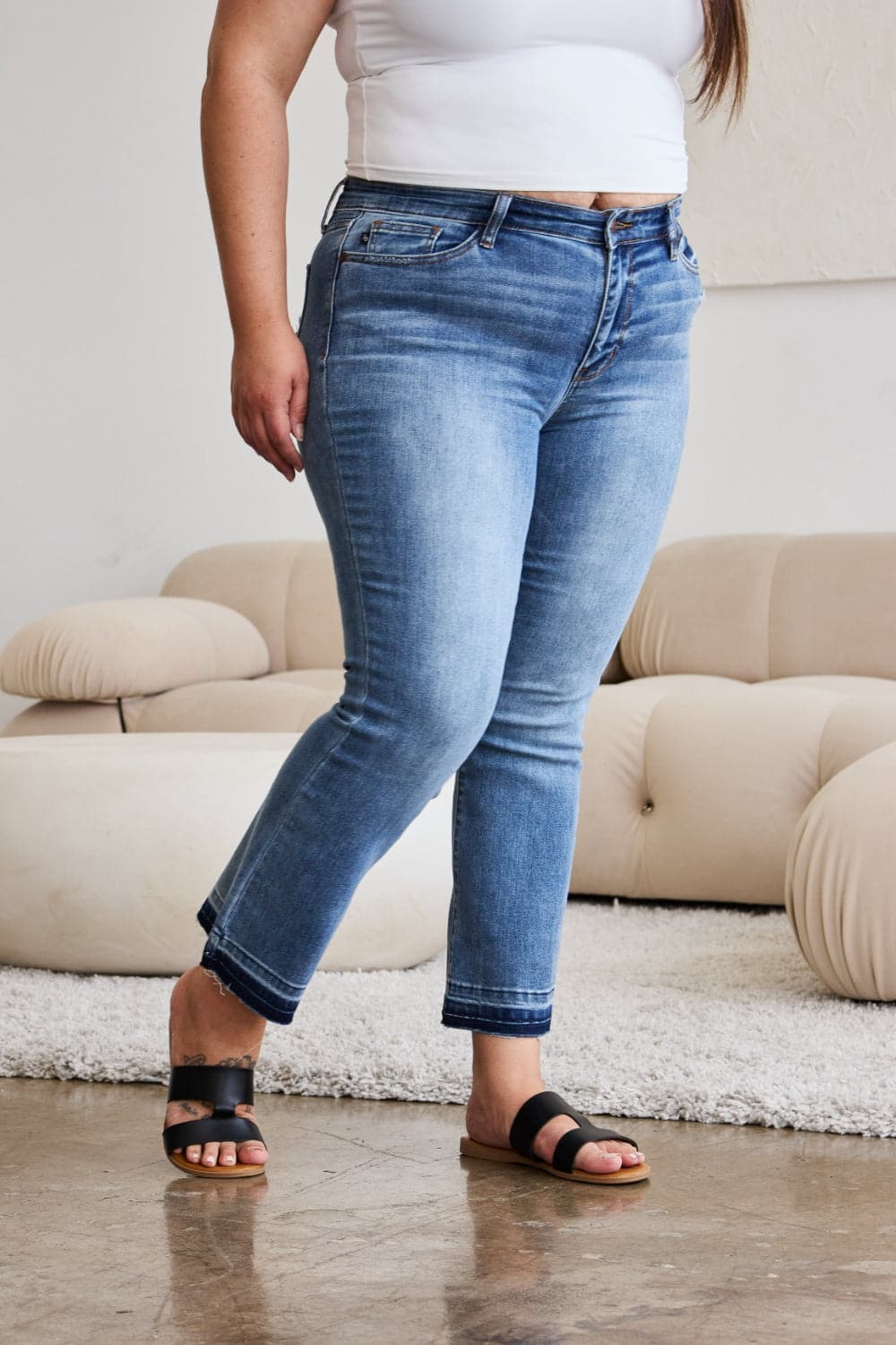 Judy Blue Full Size Release Hem Cropped Bootcut Jeans.