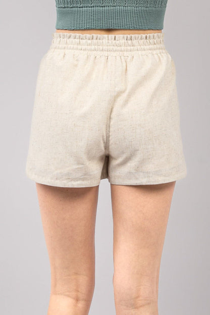 VERY J Drawstring Elastic Waist Linen Shorts.