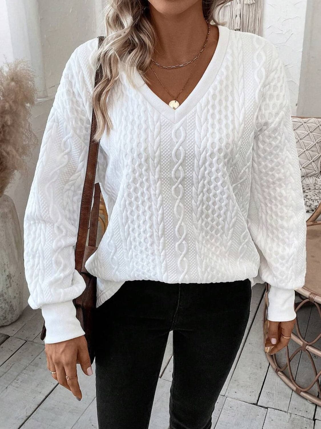 V-Neck Long Sleeve Sweatshirt.