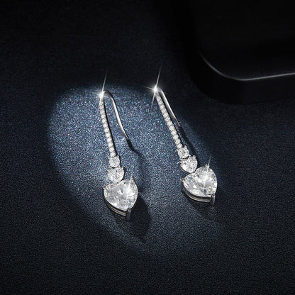 5.44 Carat 925 Sterling Silver Moissanite Heart Drop Earrings.