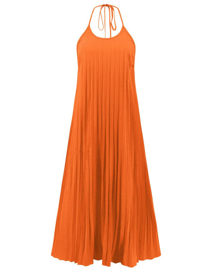 Pleated Halter Neck Sleeveless Dress.