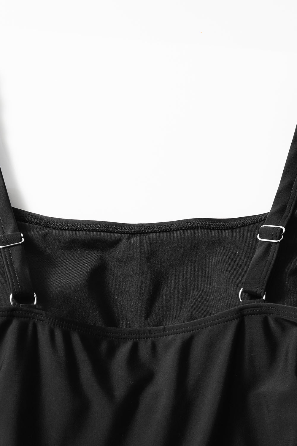 Black Side Tied Waist Square Neck Adjustable Straps Swim Dress