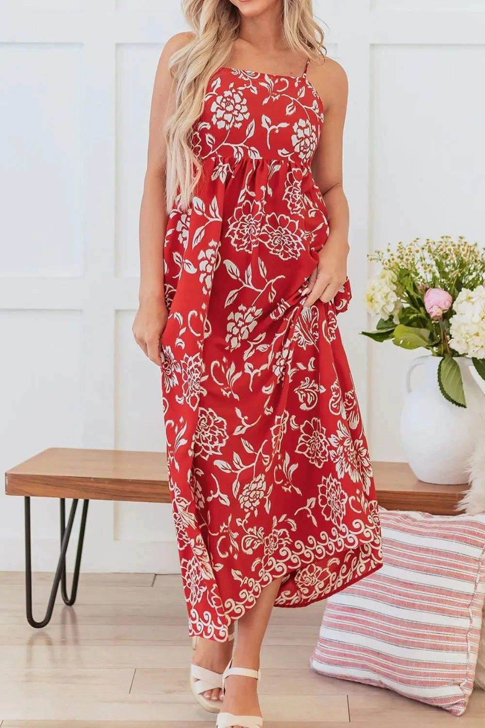 Floral Printed Spaghetti Strap Empire Waist Maxi Dress Simply Love