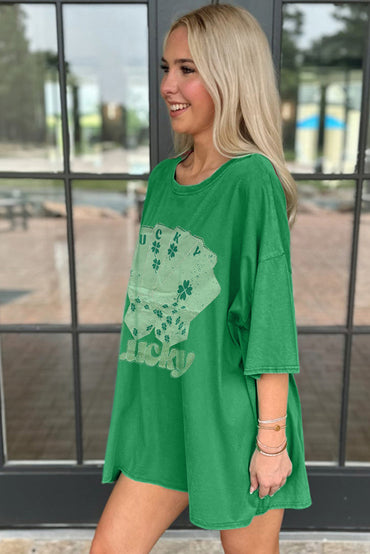 Bright Green Rhinestone Lucky Poker Cards Mini Dress T Shirt