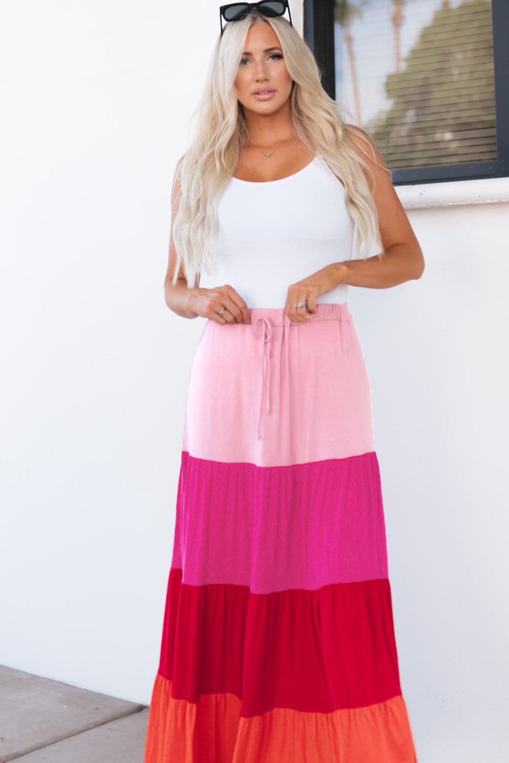 Color Block Tiered Maxi Skirt.