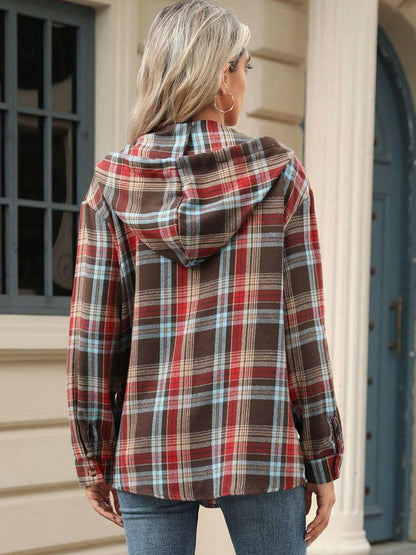 Plaid Hooded Long Sleeve Shirt