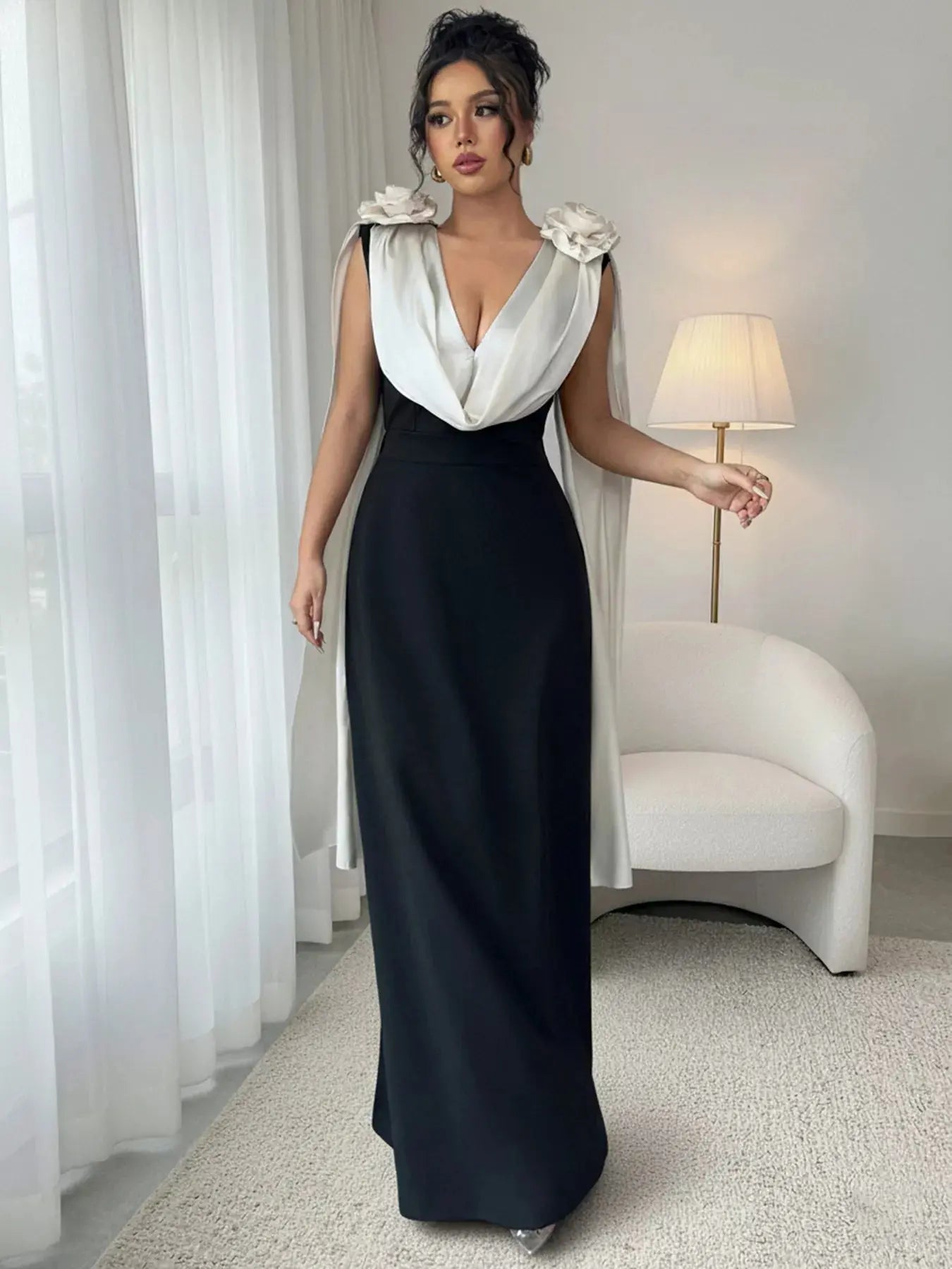 Floral Applique Two Tone Maxi Dress Simply Love