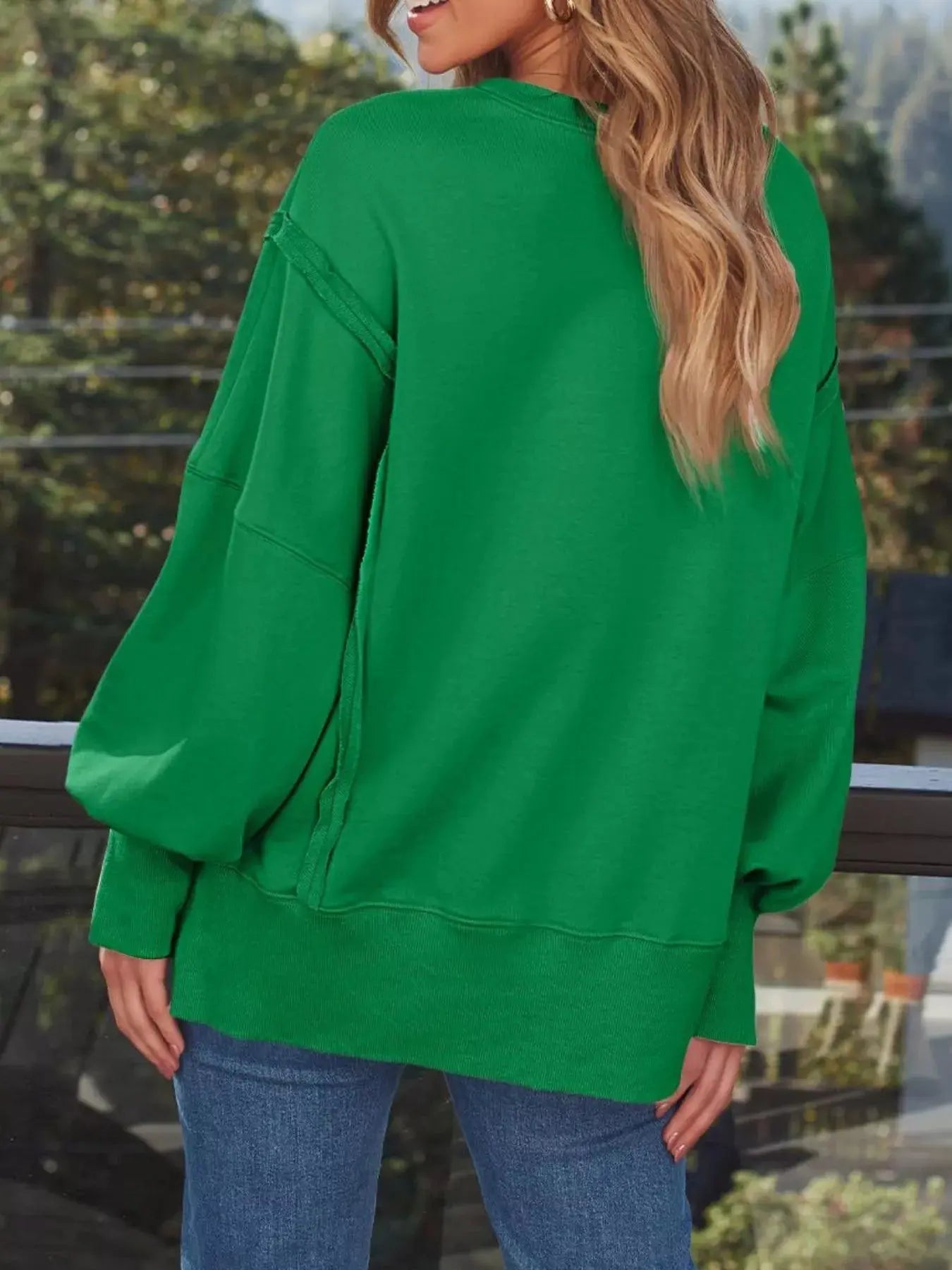Side Slit Long Sleeve Oversized Sweatshirt Simply Love