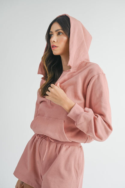 Stylish French terry hooded romper with drawstring waist