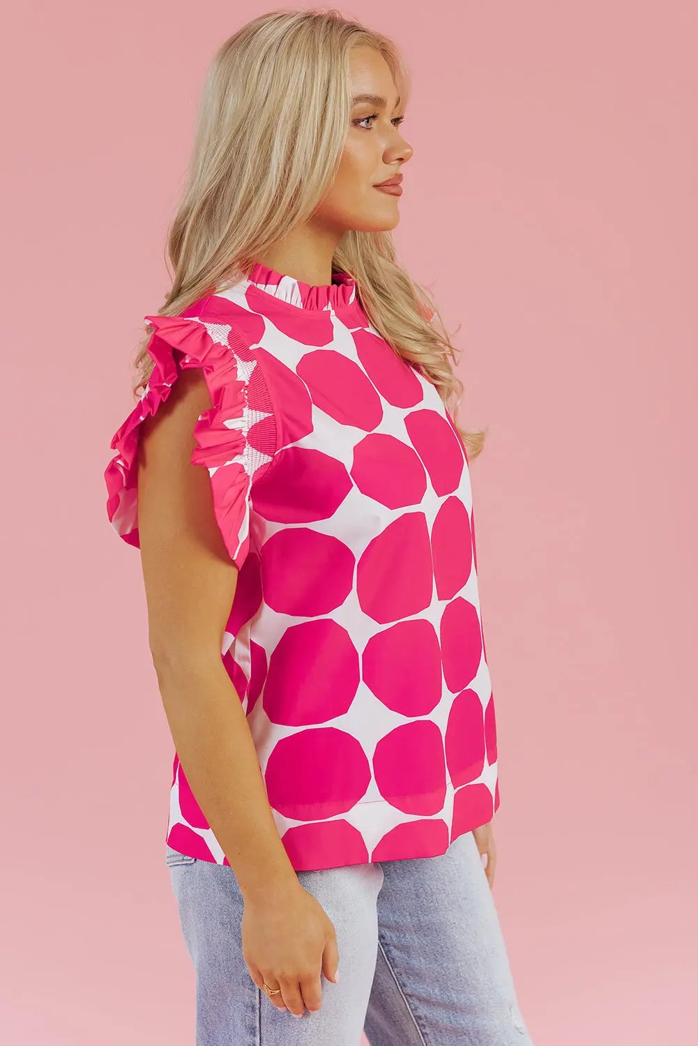 Loretta Bubblegum Pattern Frilled Top with Flutter Sleeves - Love Salve 