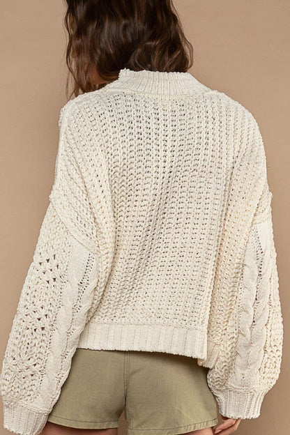 Chic mock neck chenille cable knit sweater