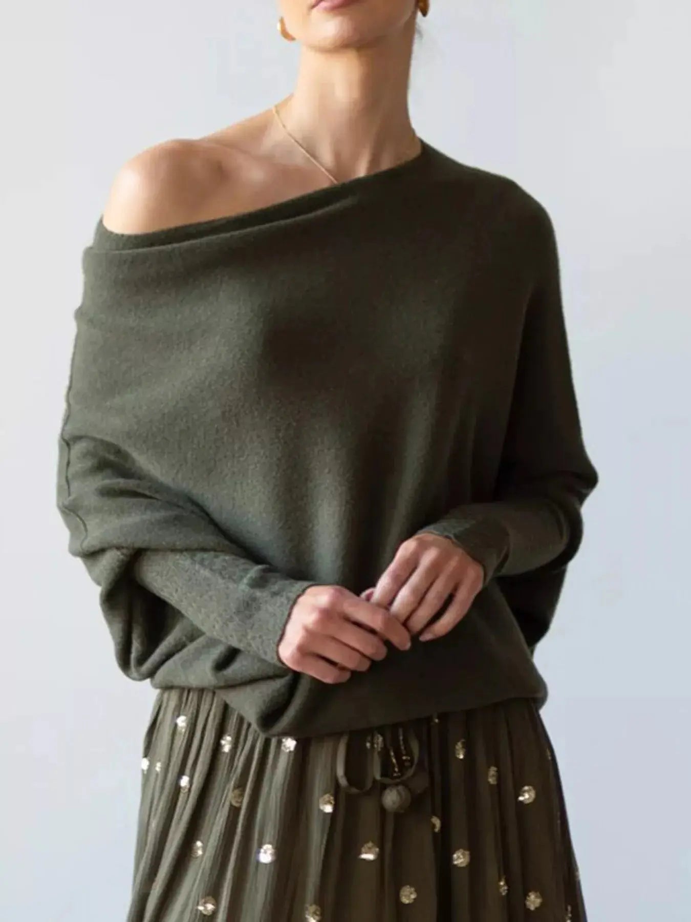 Boat Neck Long Sleeve Sweater Simply Love