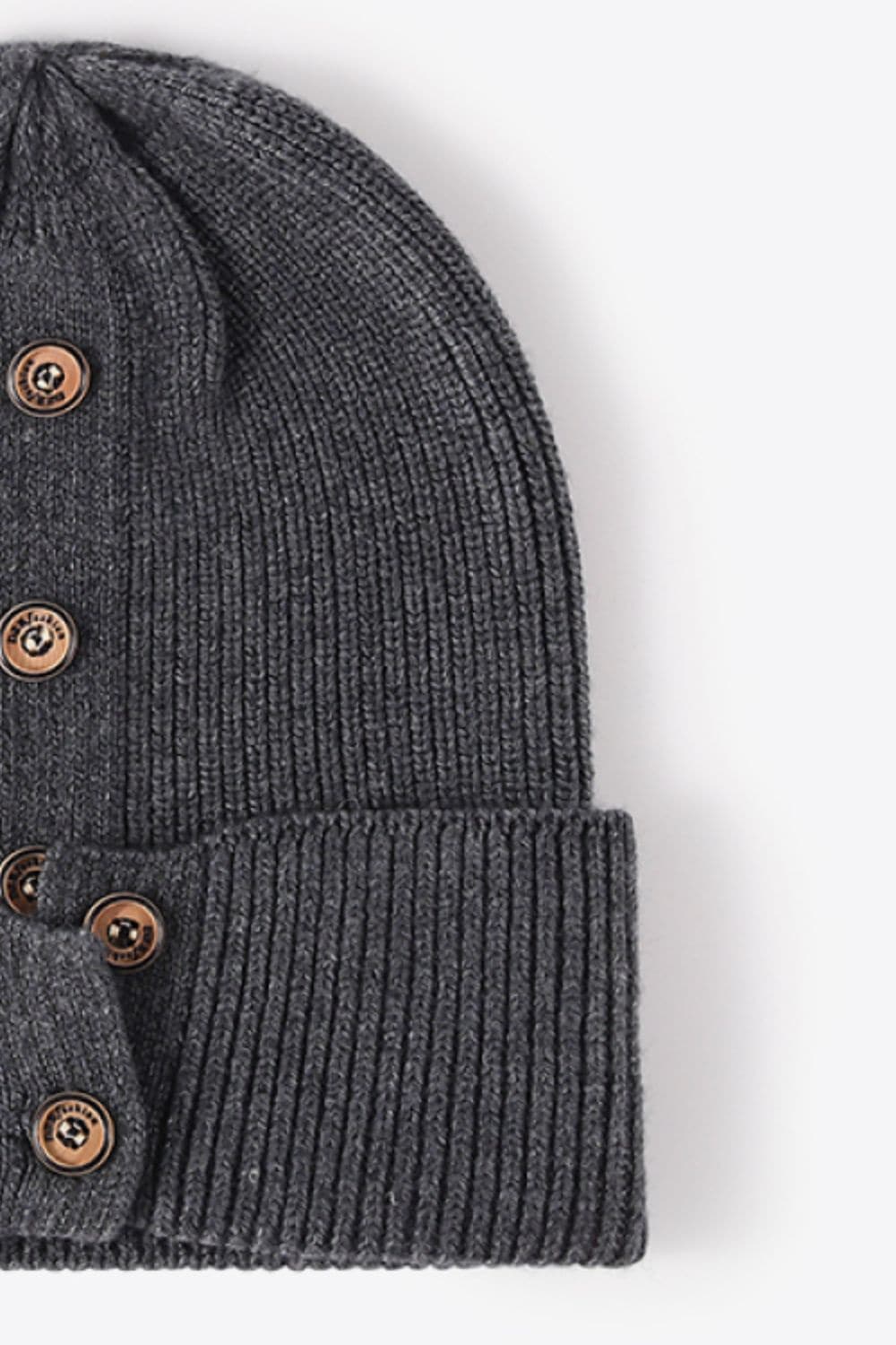 Button Detail Rib-Knit Cuff Beanie.