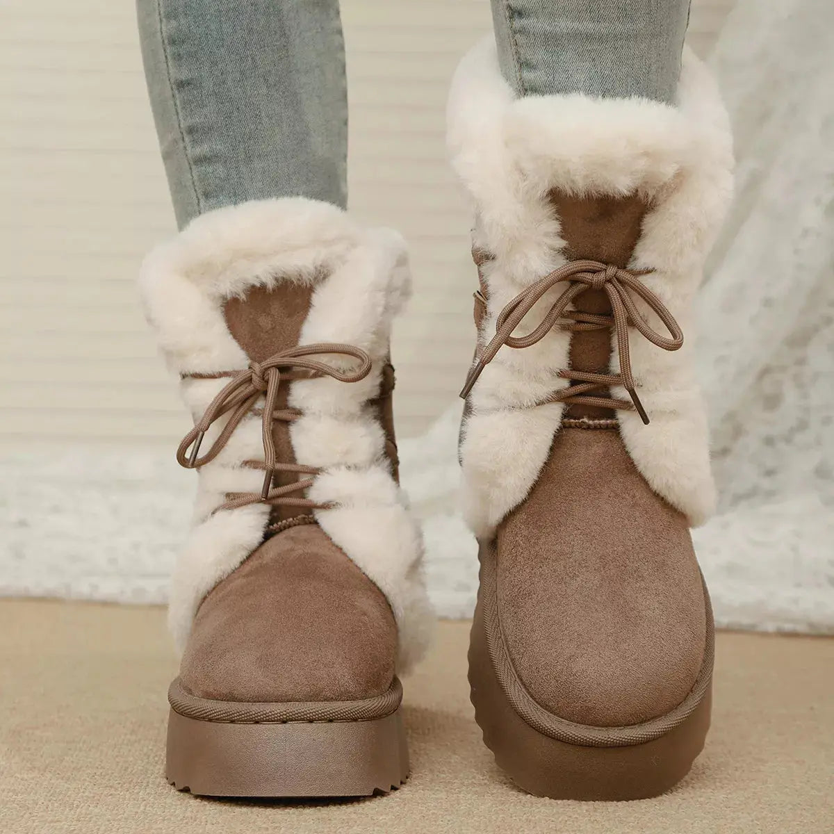 Black Suede Lace Up Winter Boots With Faux Fur Lining Simply Love