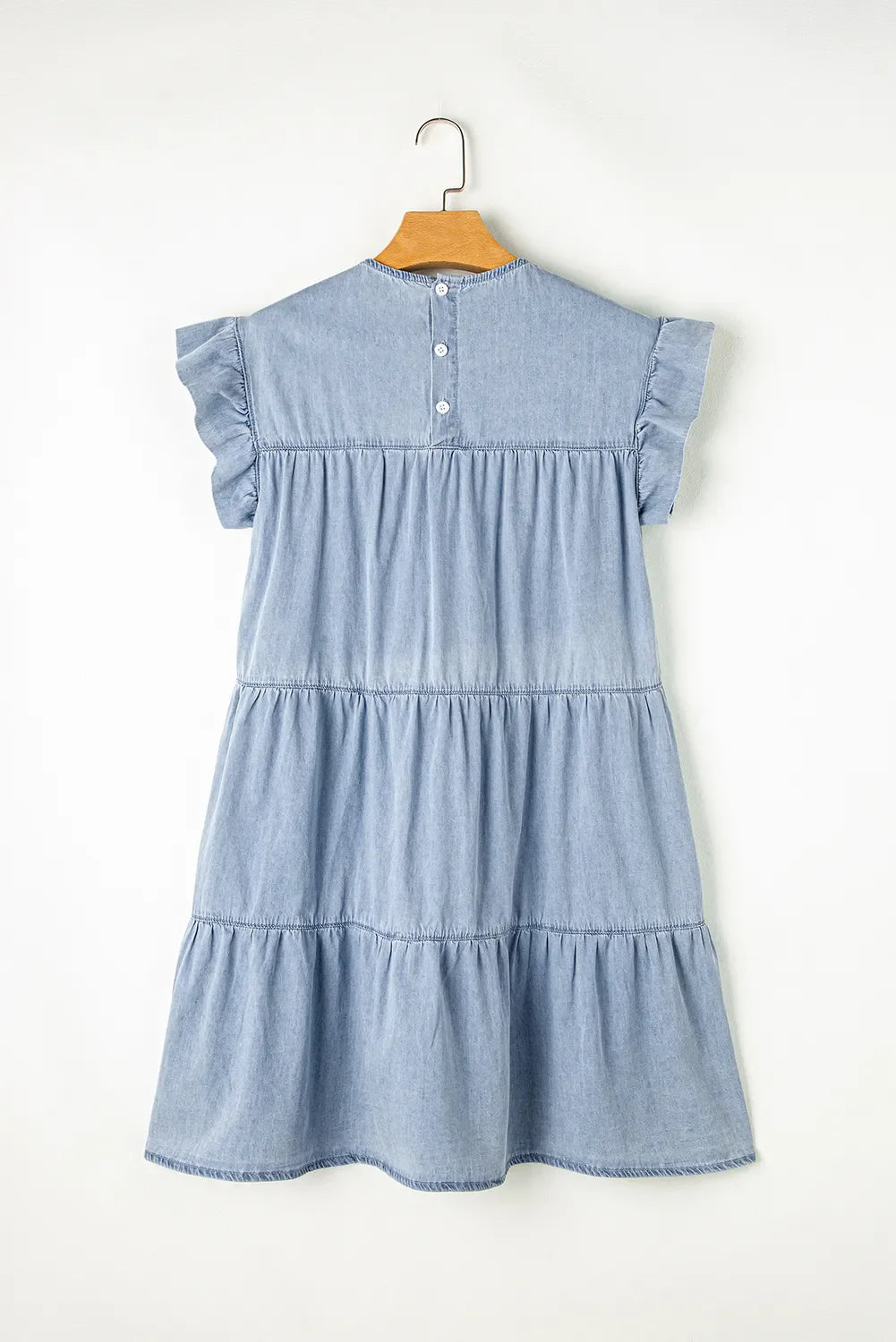 Ruffle Cap Sleeve Tiered A-line Denim Dress