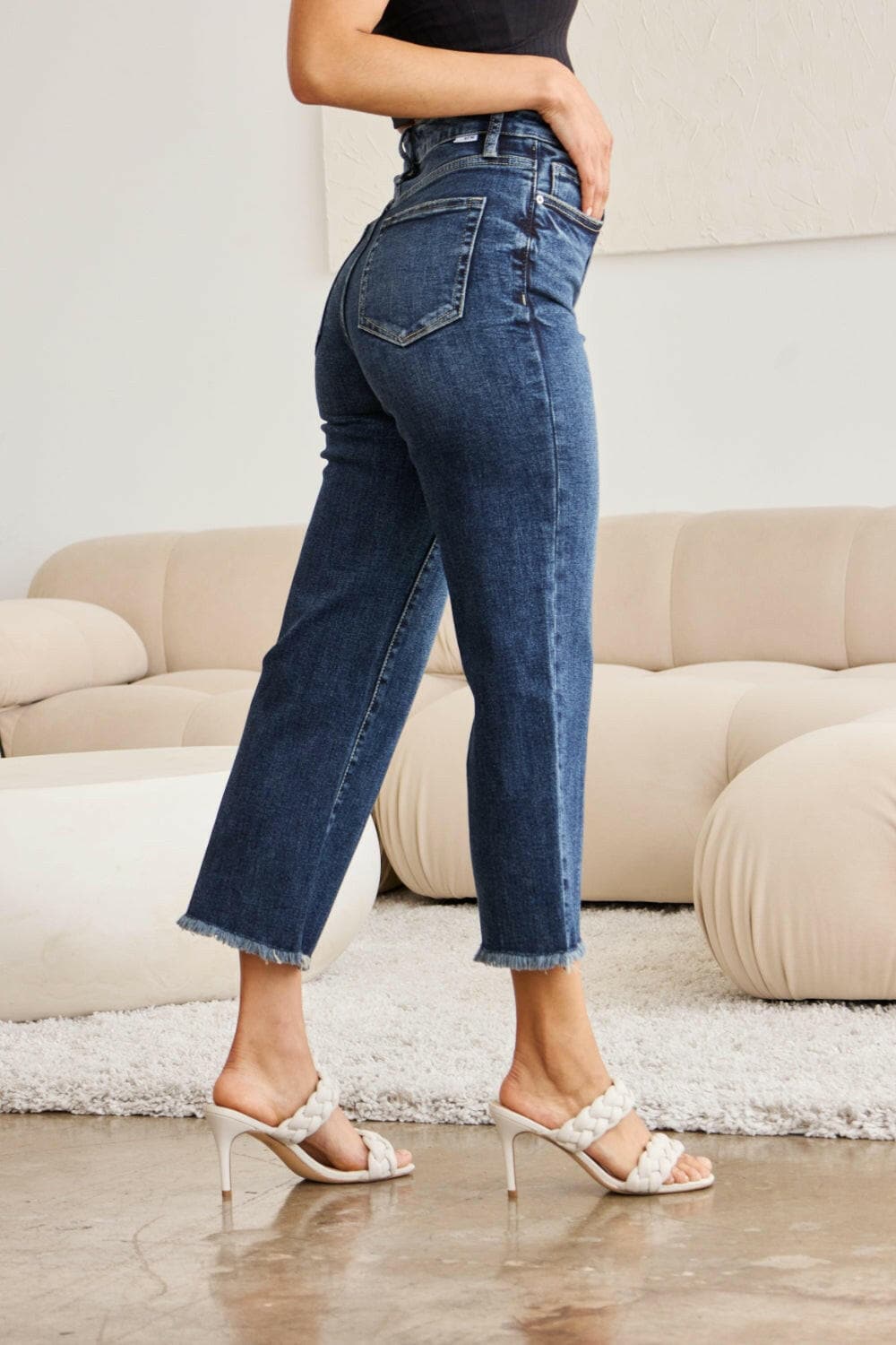 RFM Full Size Tummy Control High Waist Raw Hem Jeans.