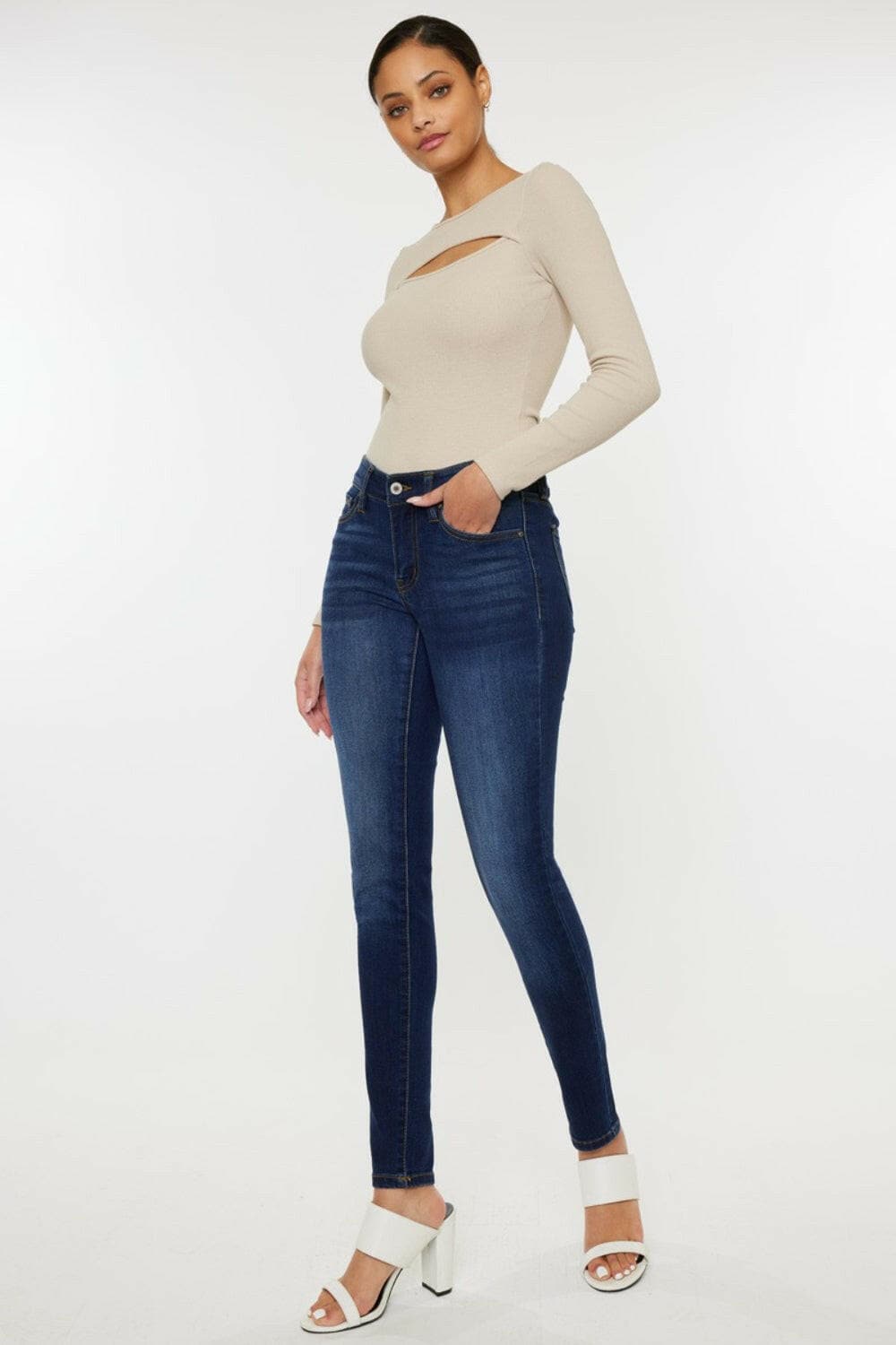 Kancan Mid Rise Gradient Skinny Jeans.