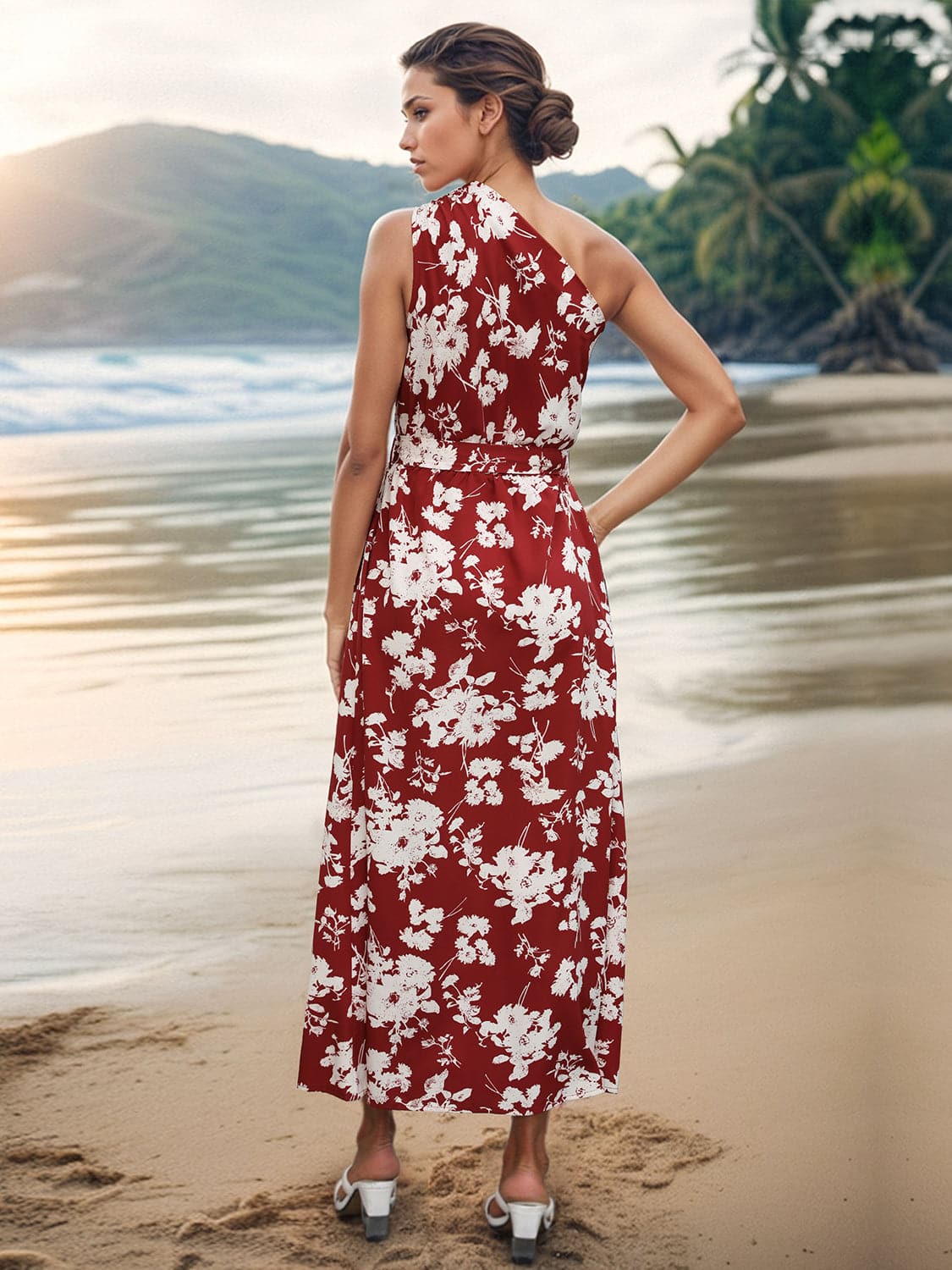 Printed Single Shoulder Sleeveless Dress.