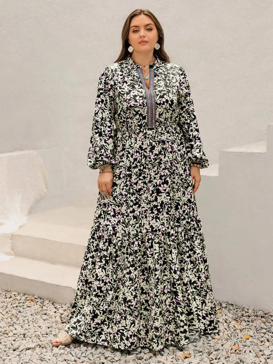 Plus Size Floral Print Long Sleeve Tiered Maxi Dress Simply Love