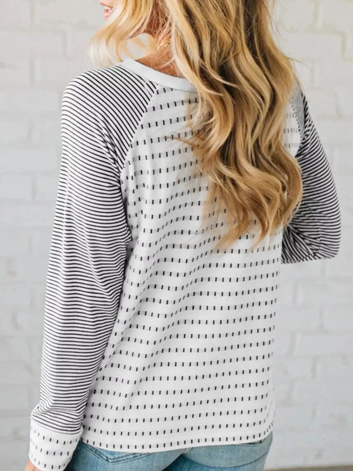 Stripe Raglan Patchwork Long Sleeve Top Simply Love
